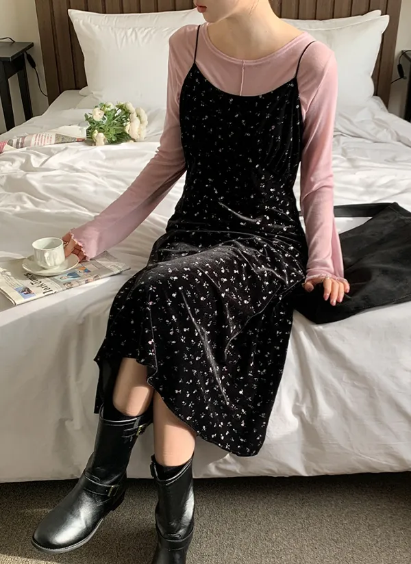 花柄ベロアキャミロングワンピース | 66girls | 詳細画像1