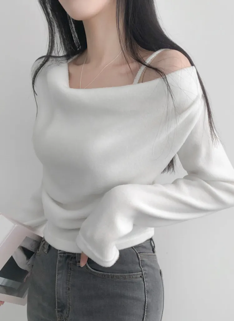 起毛キャミレイヤード風ドレープオフショルTシャツ | lilisense | 詳細画像1