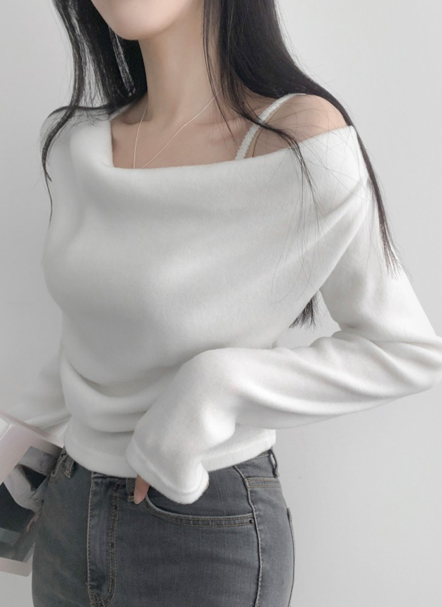 起毛キャミレイヤード風ドレープオフショルTシャツ | レディース