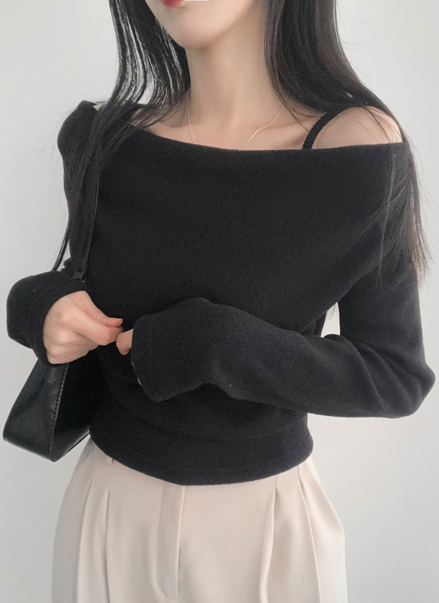 起毛キャミレイヤード風ドレープオフショルTシャツ | レディース