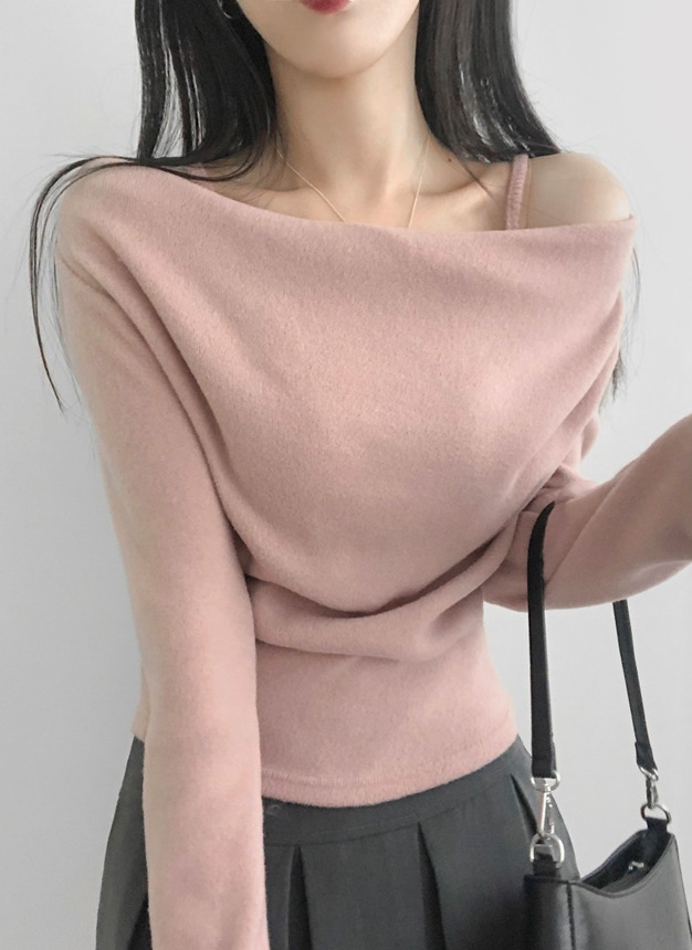 起毛キャミレイヤード風ドレープオフショルTシャツ | レディース