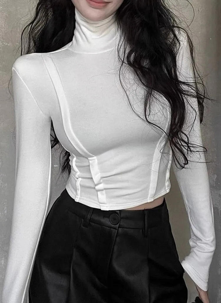裏起毛タッククロップドハイネックTシャツ | 詳細画像1