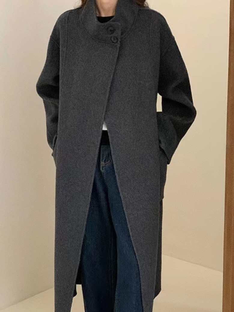 ストラップ付ウール混ハイネックロングコート | 詳細画像15