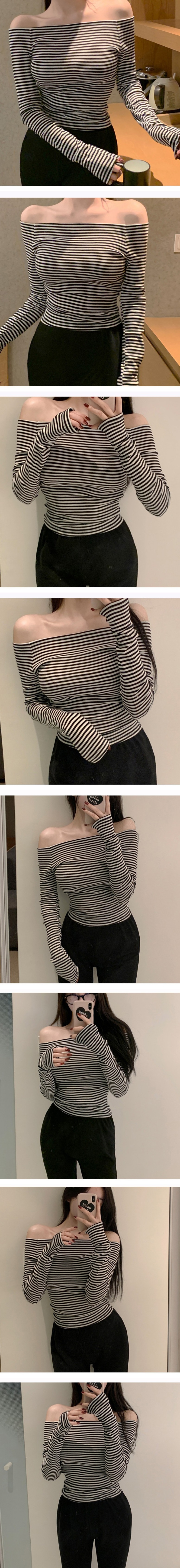 ボーダーオフショルダースリムTシャツ | 詳細画像3