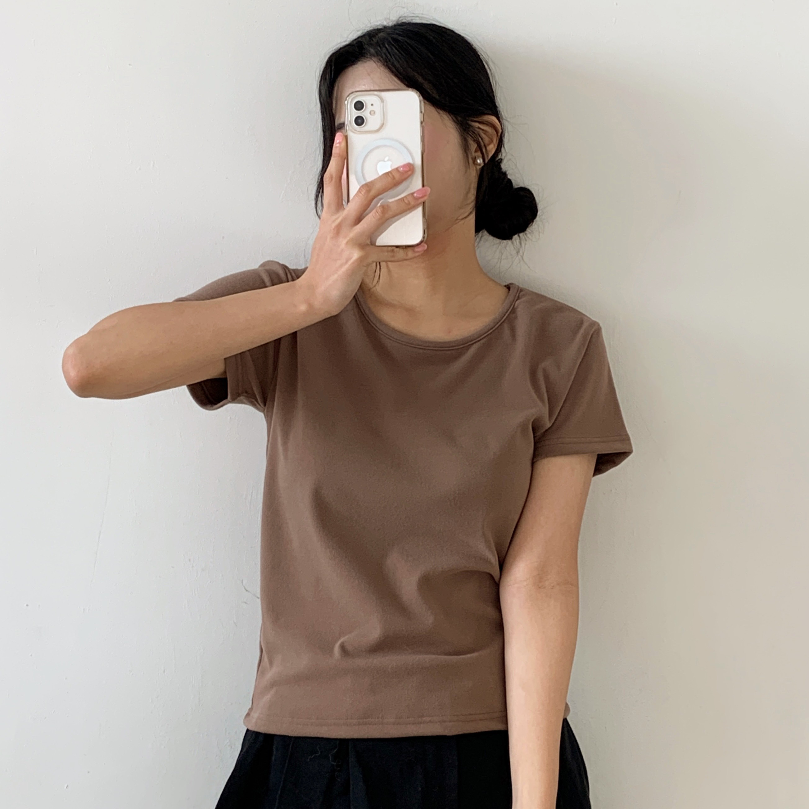shury ブラウン 半袖Tシャツ 裏起毛ラウンドネック半袖Tシャツ | レディースファッション通販 - DHOLIC