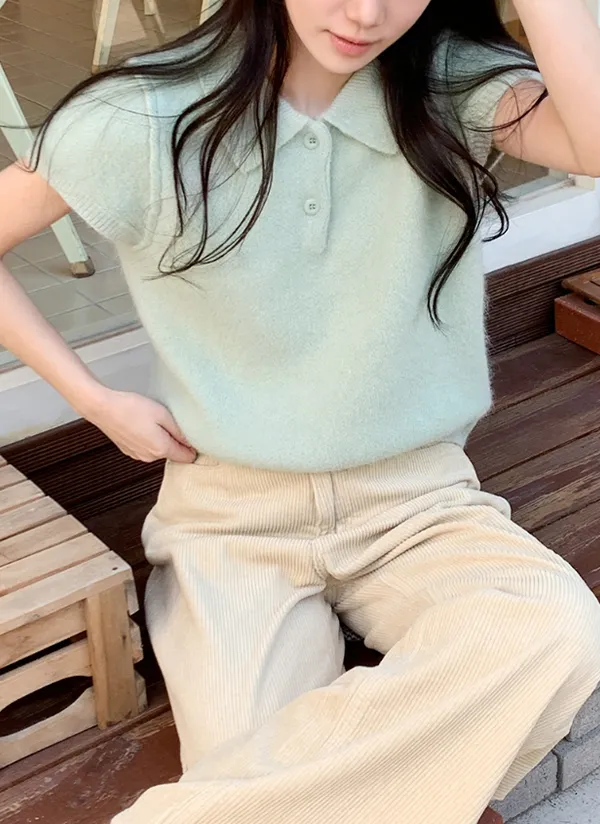 アンゴラ混ポロカラーキャップスリーブニット | 66girls | 詳細画像1