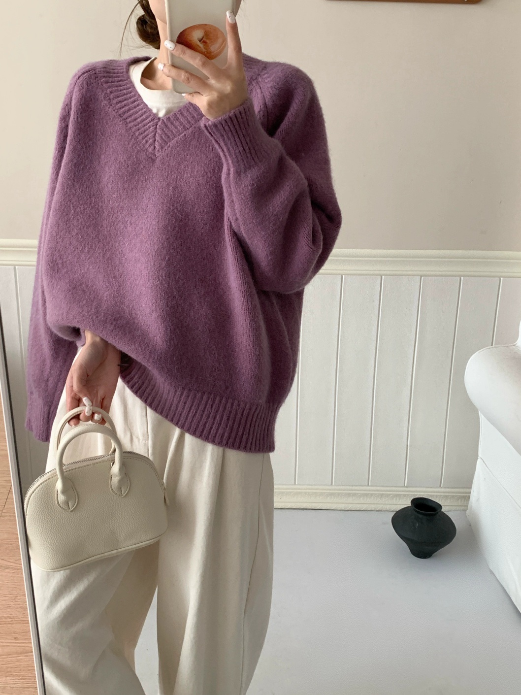 ラグランスリーブVネックルーズニット | 詳細画像5