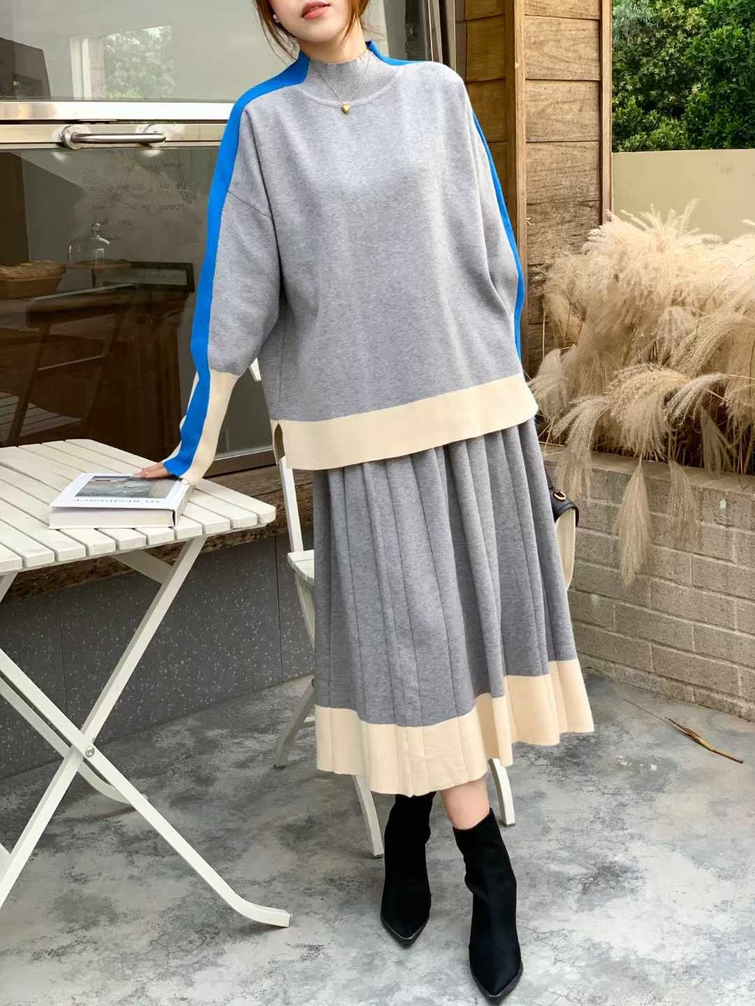 配色ハイネックスリットニット&フレアスカートSET | 詳細画像12