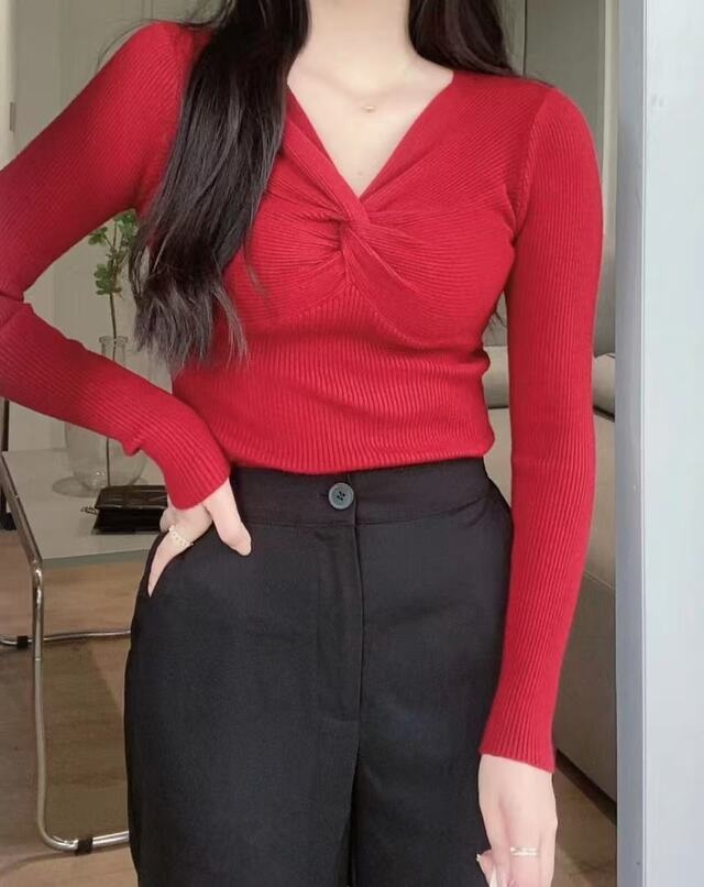 ツイストVネックスリムリブニット | 詳細画像5