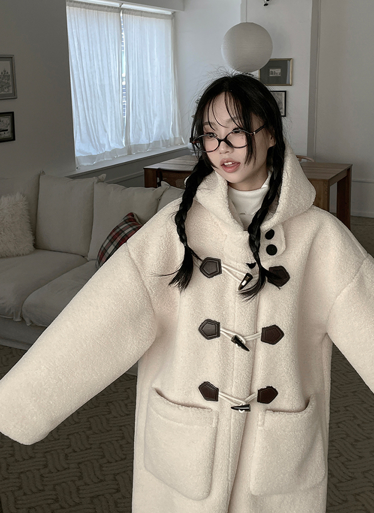 ボアストラップフードトグルボタンコート | レディースファッション