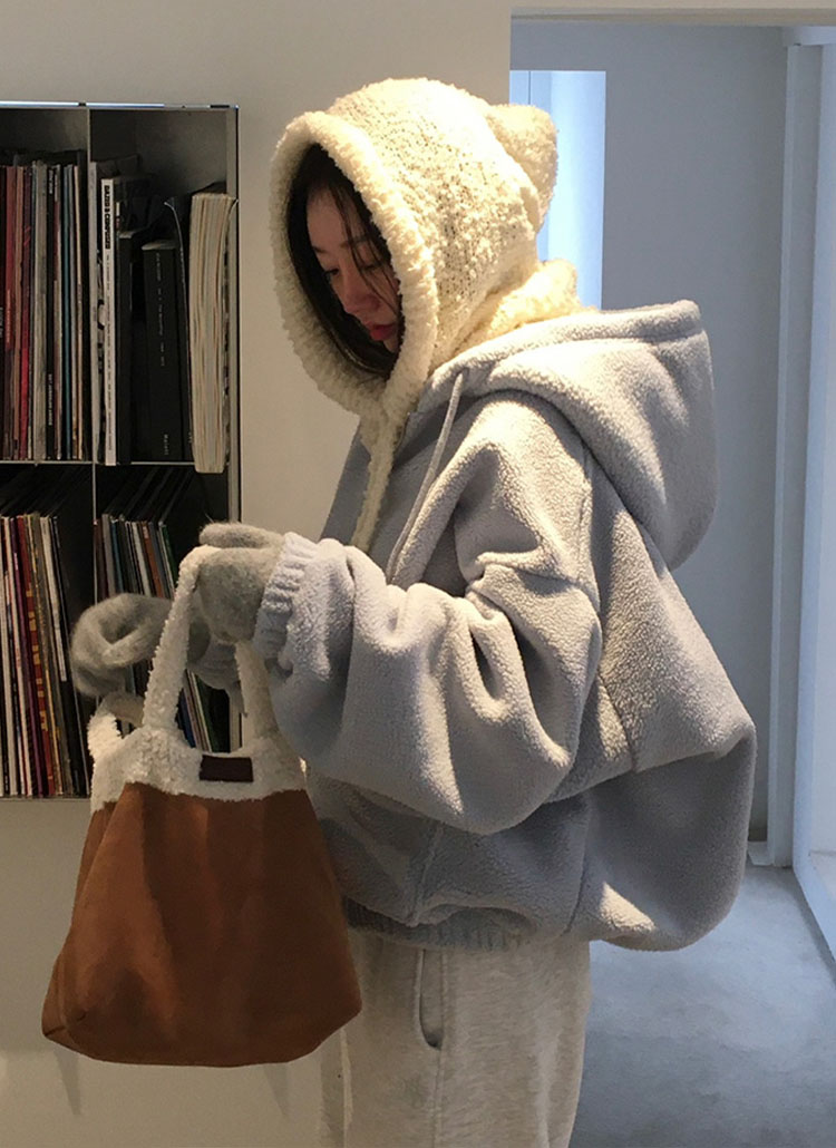 beidelli made]フリースダブルジップマフポケットフードジャンパー