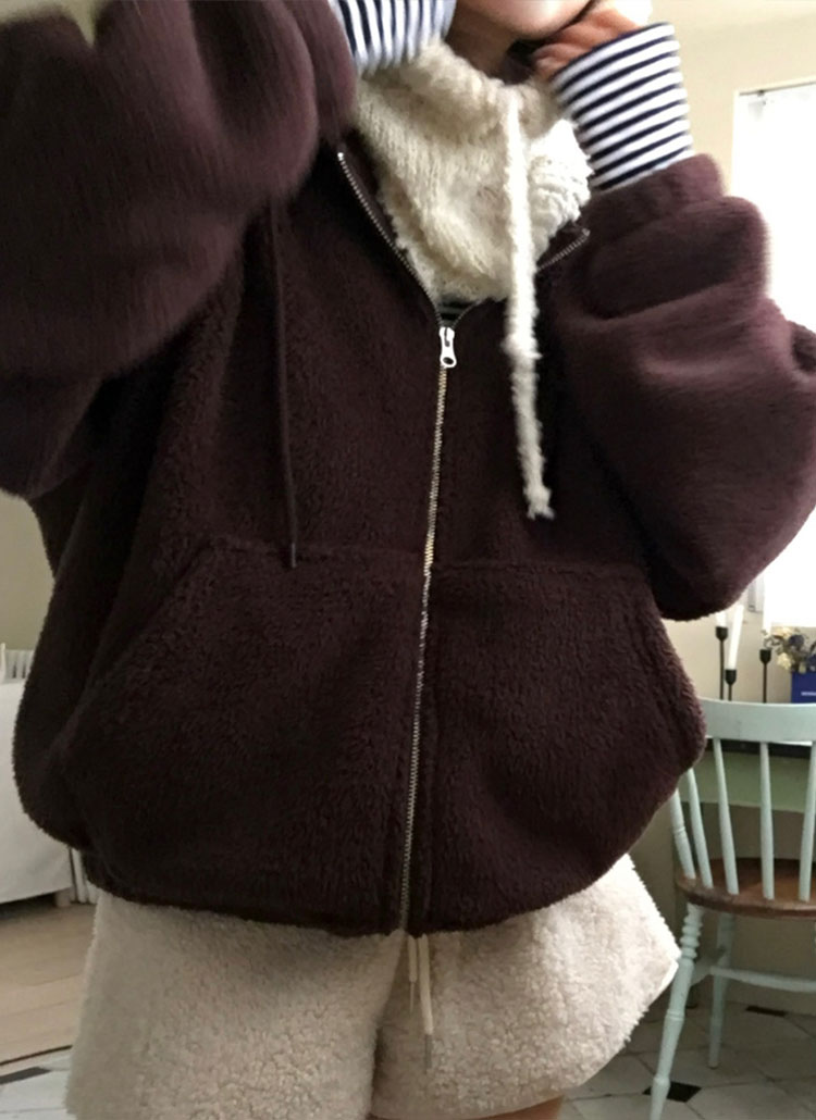 beidelli made]フリースダブルジップマフポケットフードジャンパー