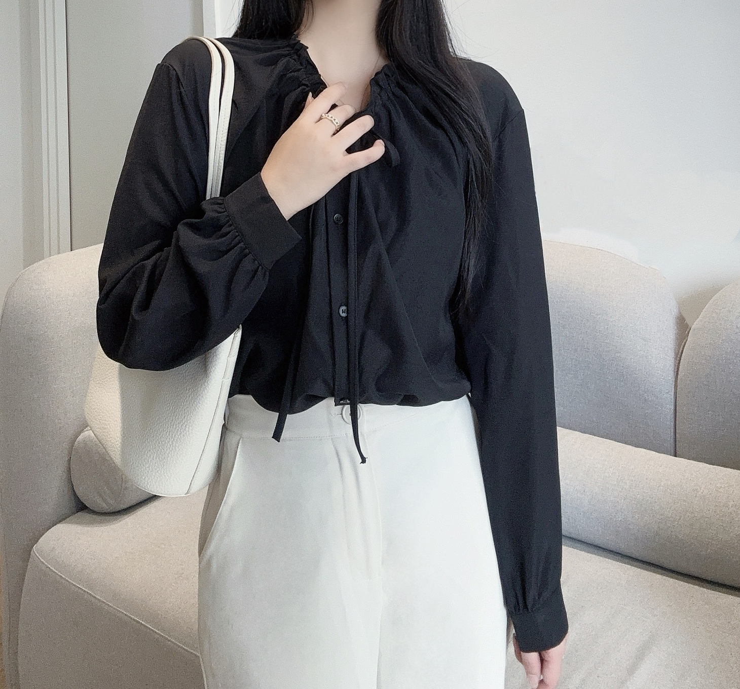 ドロストリボンネックボタンブラウス | 詳細画像5