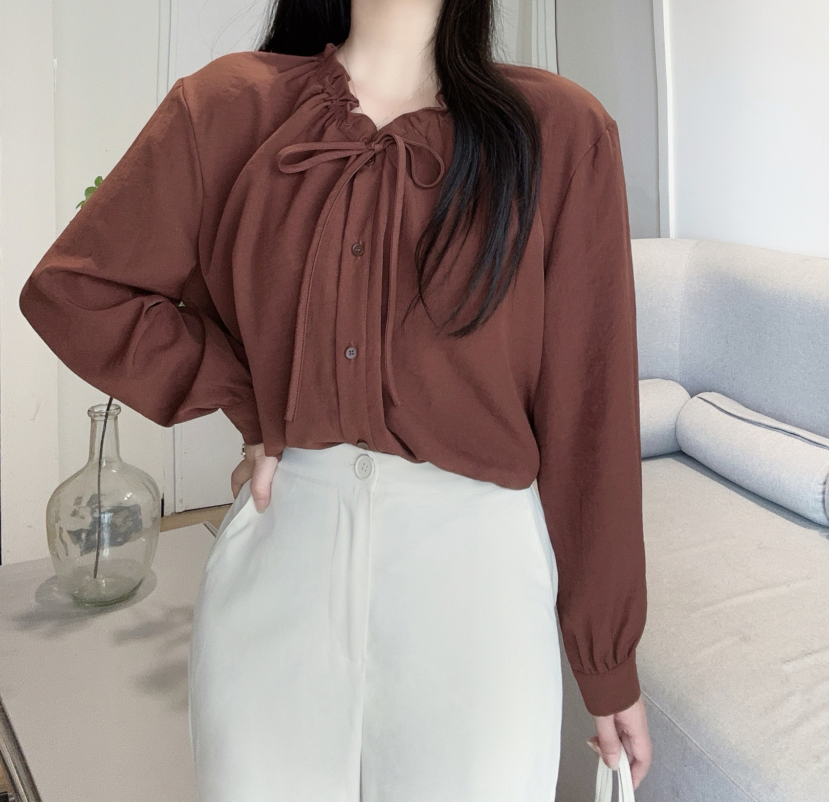 ドロストリボンネックボタンブラウス | 詳細画像8