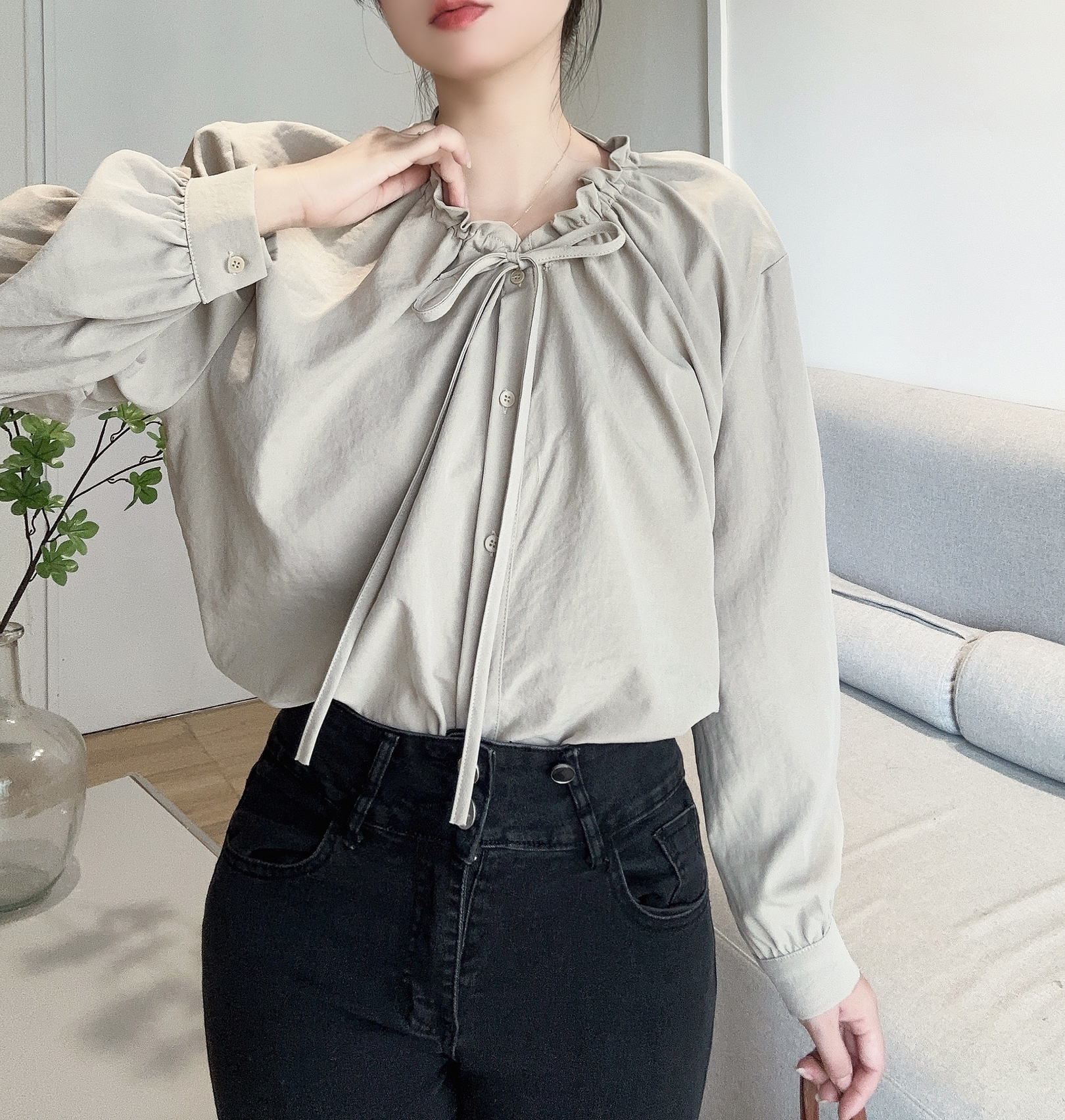 ドロストリボンネックボタンブラウス | 詳細画像10