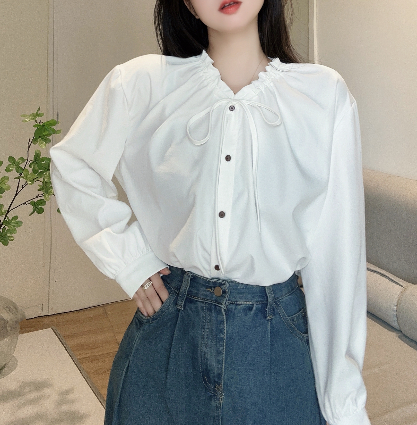 ドロストリボンネックボタンブラウス | 詳細画像11