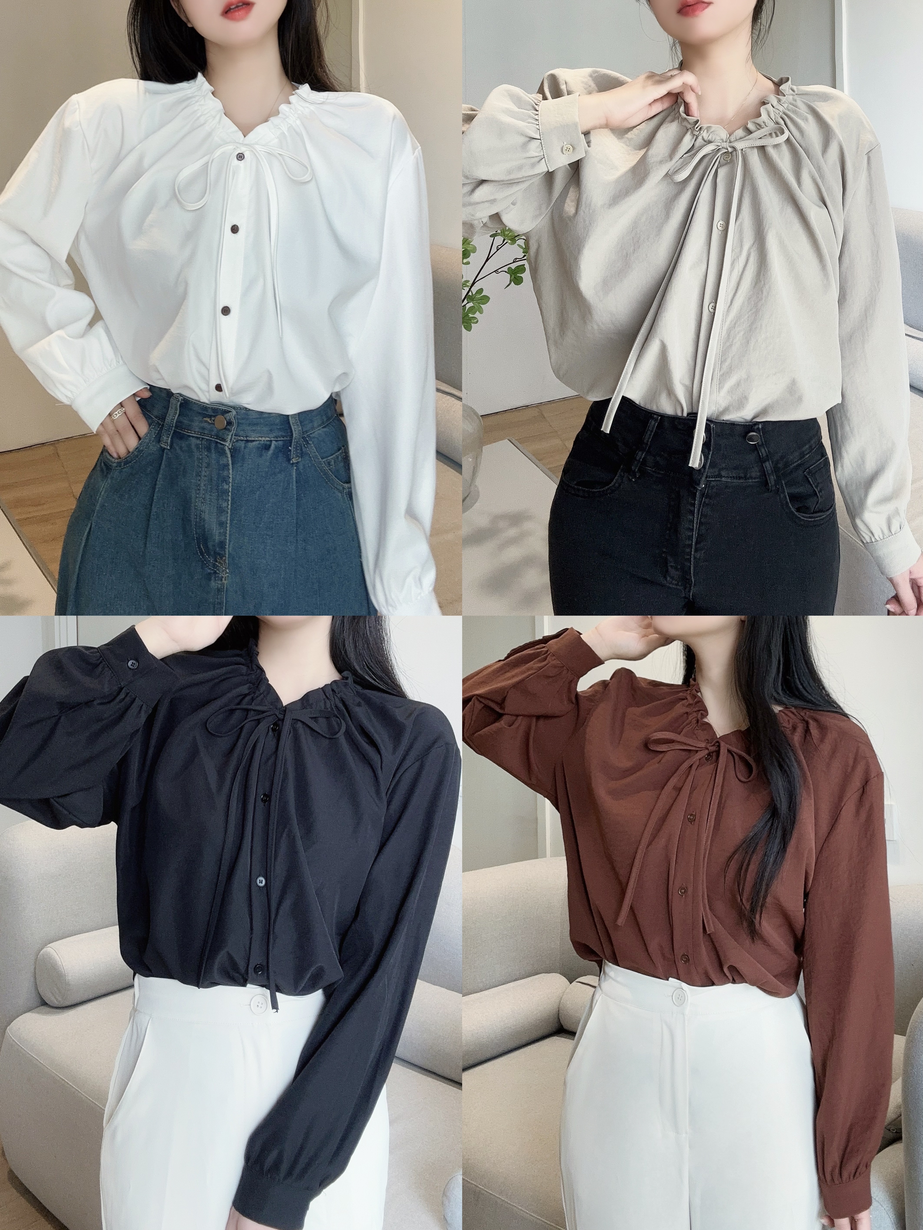 ドロストリボンネックボタンブラウス | 詳細画像2