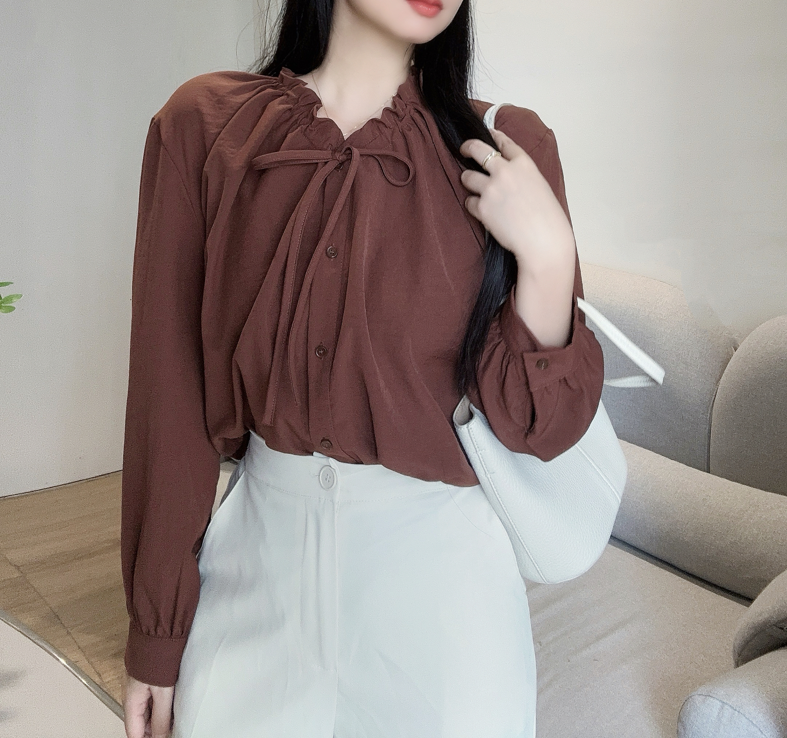 ドロストリボンネックボタンブラウス | 詳細画像12