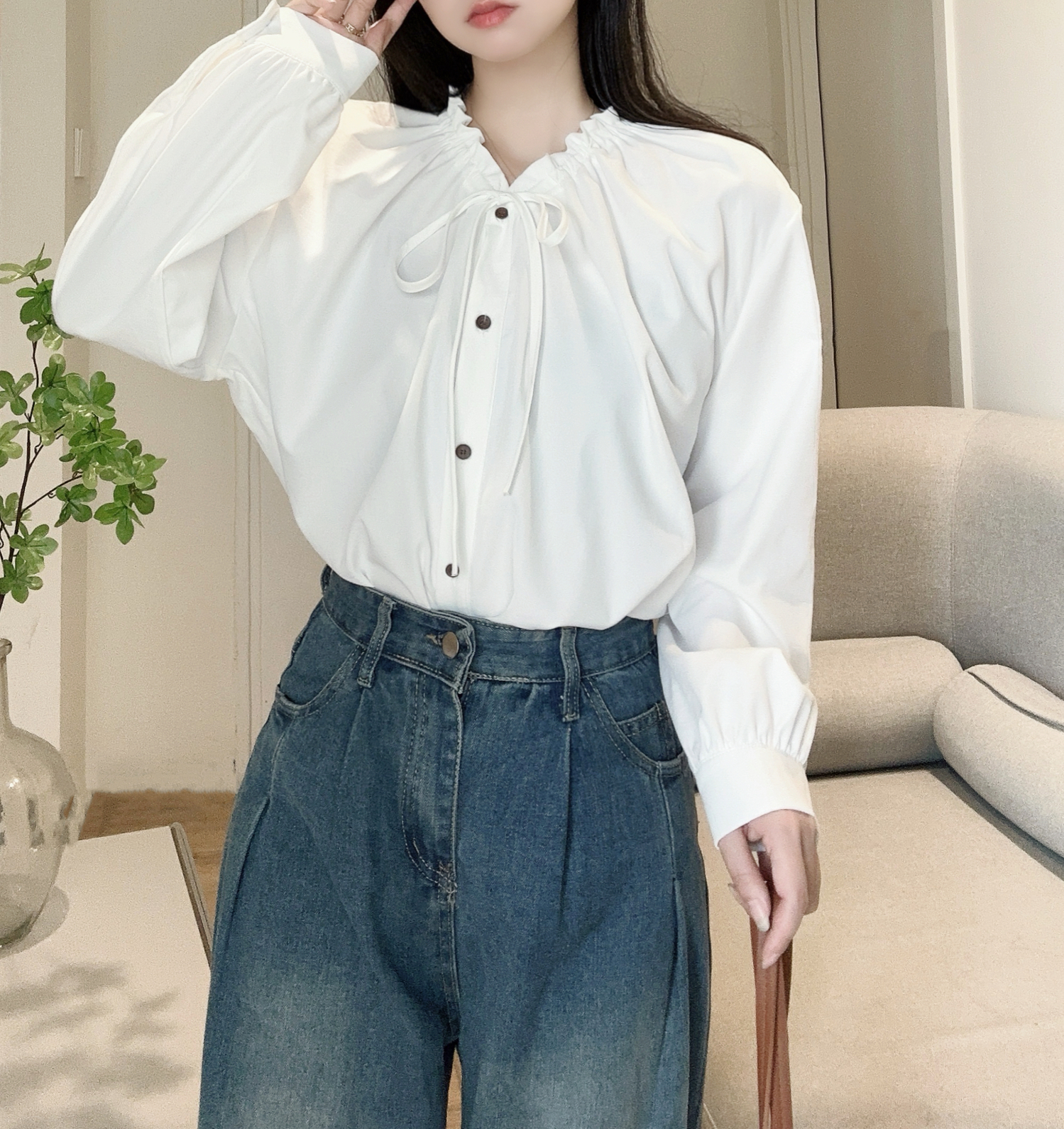 ドロストリボンネックボタンブラウス | 詳細画像13