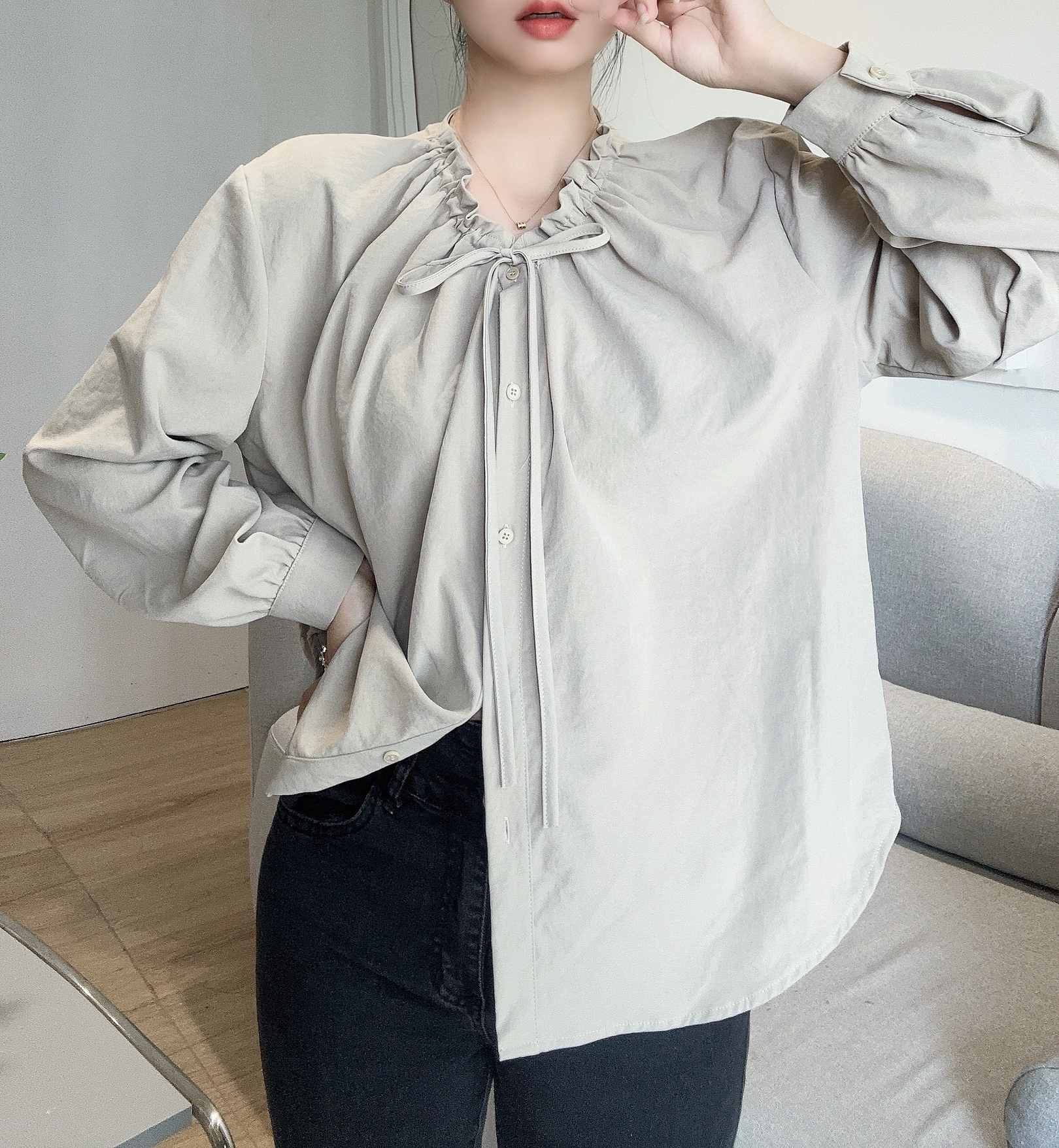 ドロストリボンネックボタンブラウス | 詳細画像15