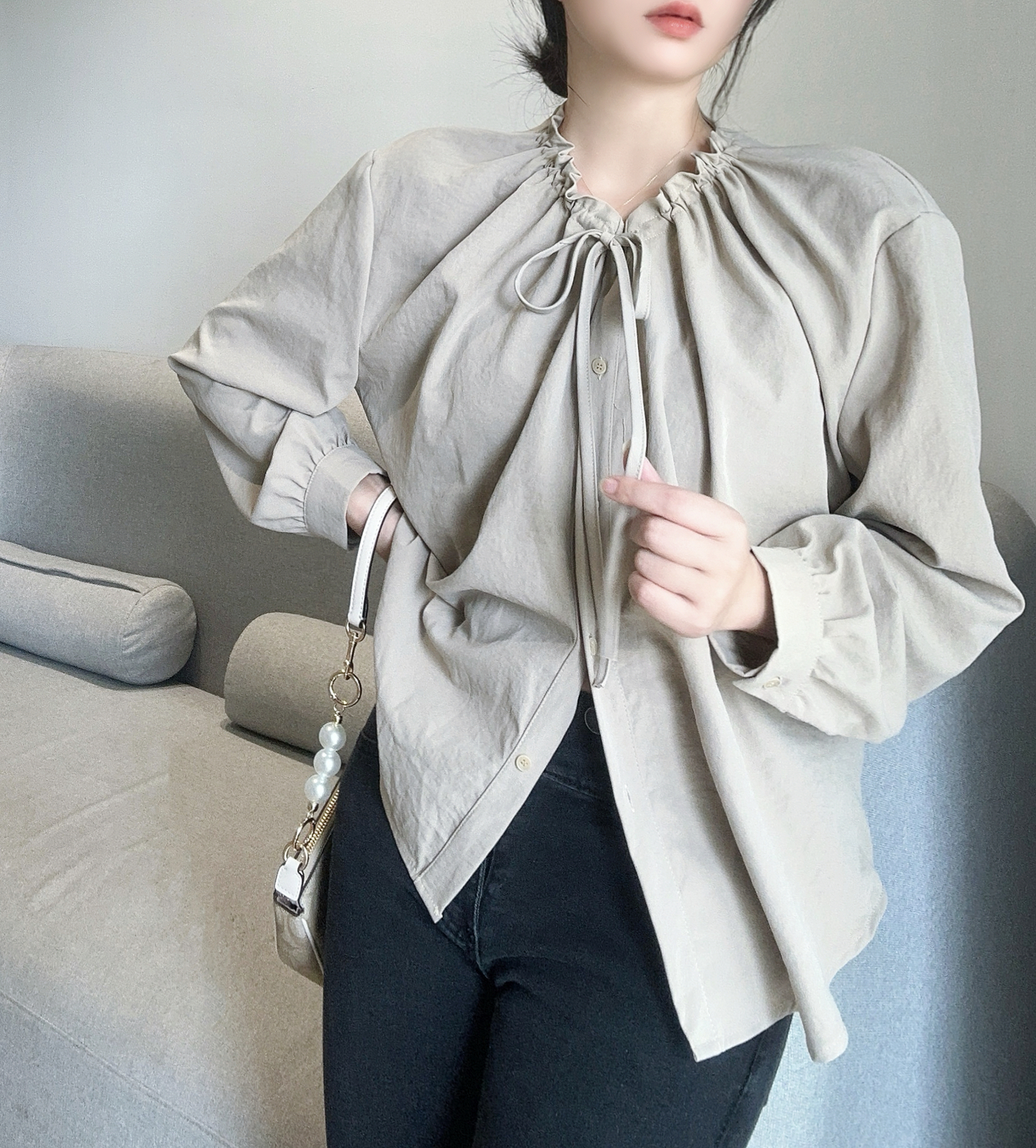 ドロストリボンネックボタンブラウス | 詳細画像18