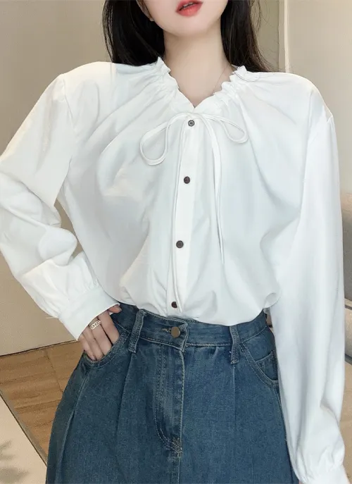 ドロストリボンネックボタンブラウス | 詳細画像1