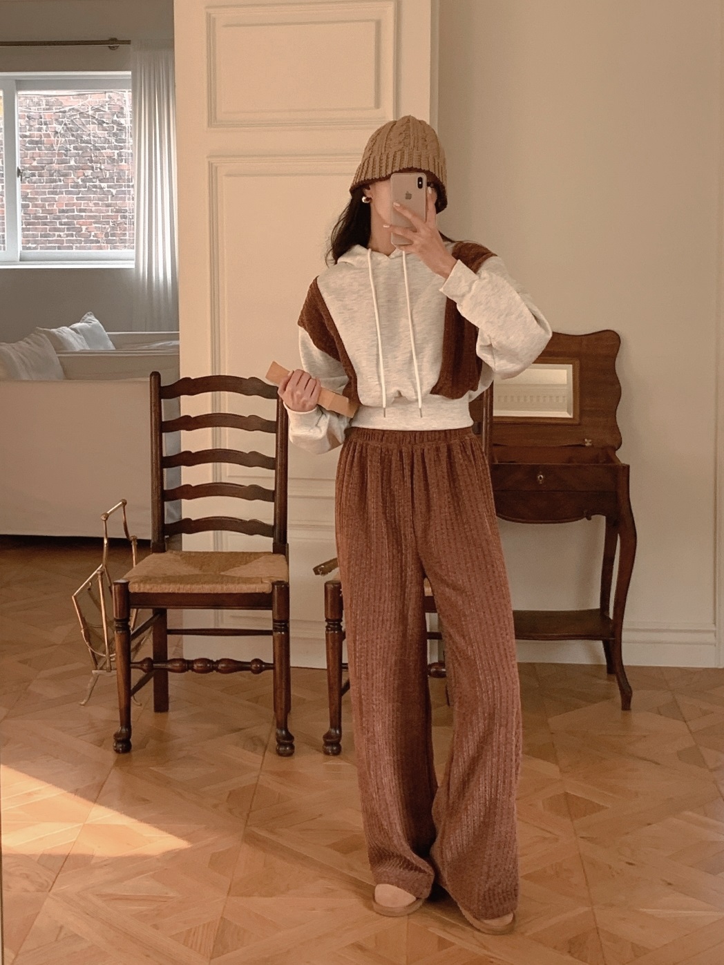 裏起毛リブ配色パーカー&ワイドパンツSET | 詳細画像2