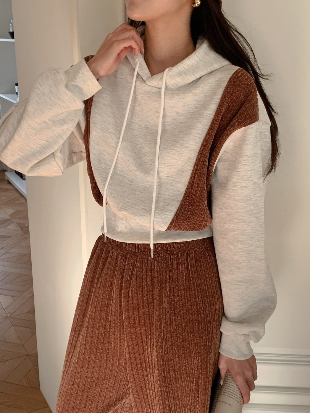 裏起毛リブ配色パーカー&ワイドパンツSET | 詳細画像3