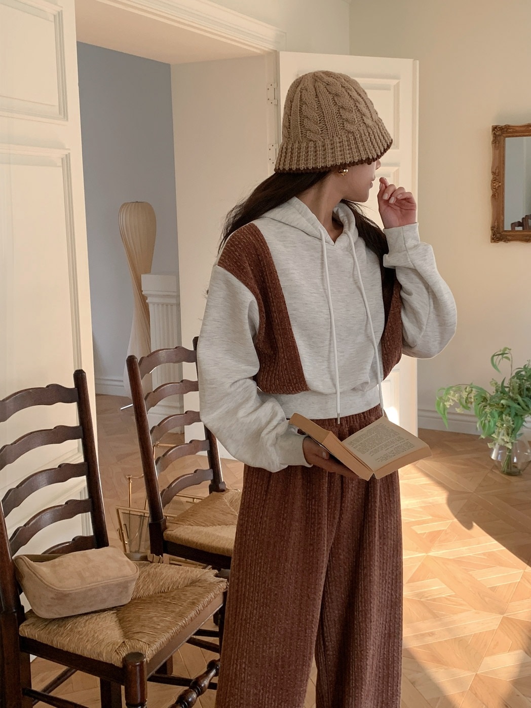 裏起毛リブ配色パーカー&ワイドパンツSET | 詳細画像4