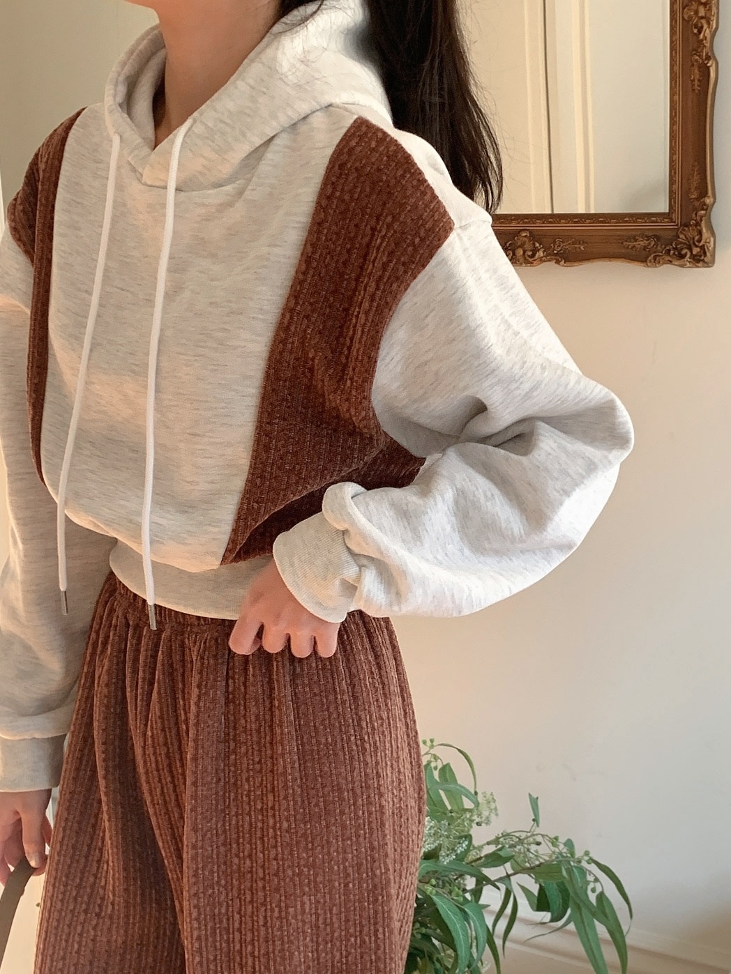 裏起毛リブ配色パーカー&ワイドパンツSET | 詳細画像8