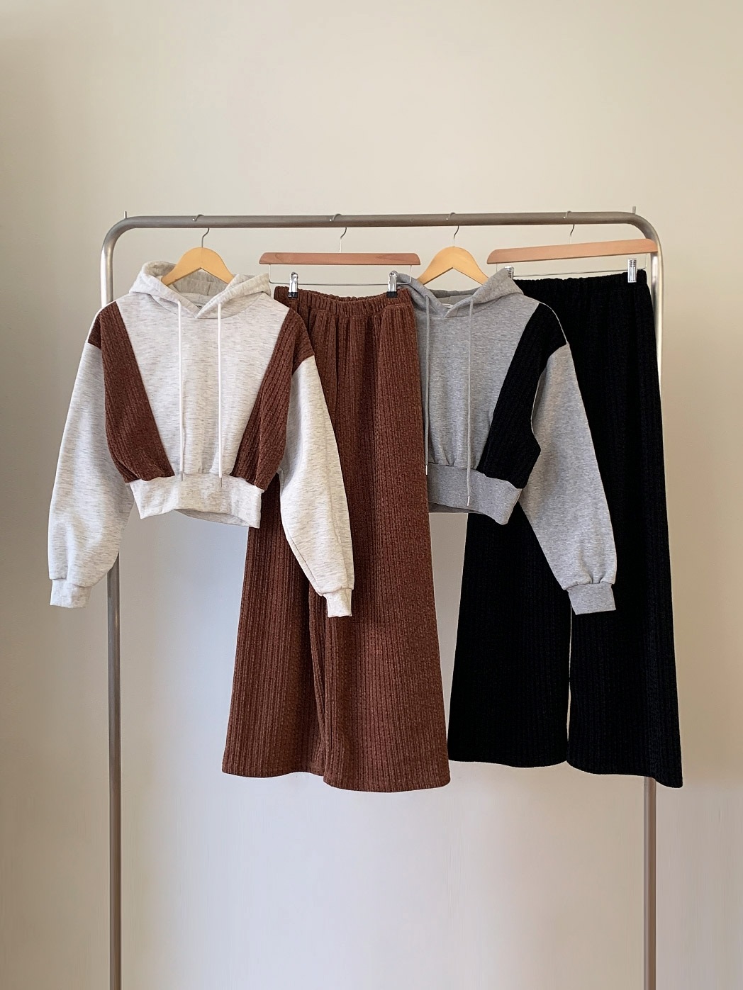 裏起毛リブ配色パーカー&ワイドパンツSET | 詳細画像17