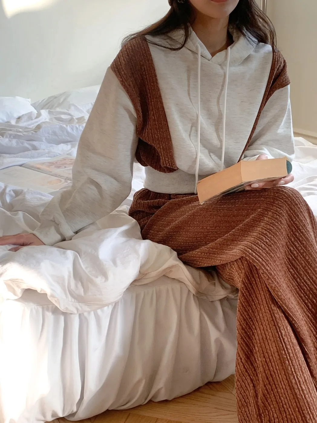 裏起毛リブ配色パーカー&ワイドパンツSET | 詳細画像1