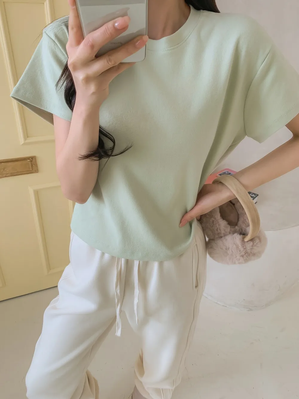 ピーチ起毛クロップド半袖Tシャツ | 詳細画像1