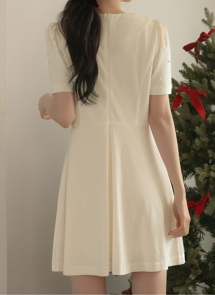 スクエアネックエコパールベロアワンピース | レディースファッション