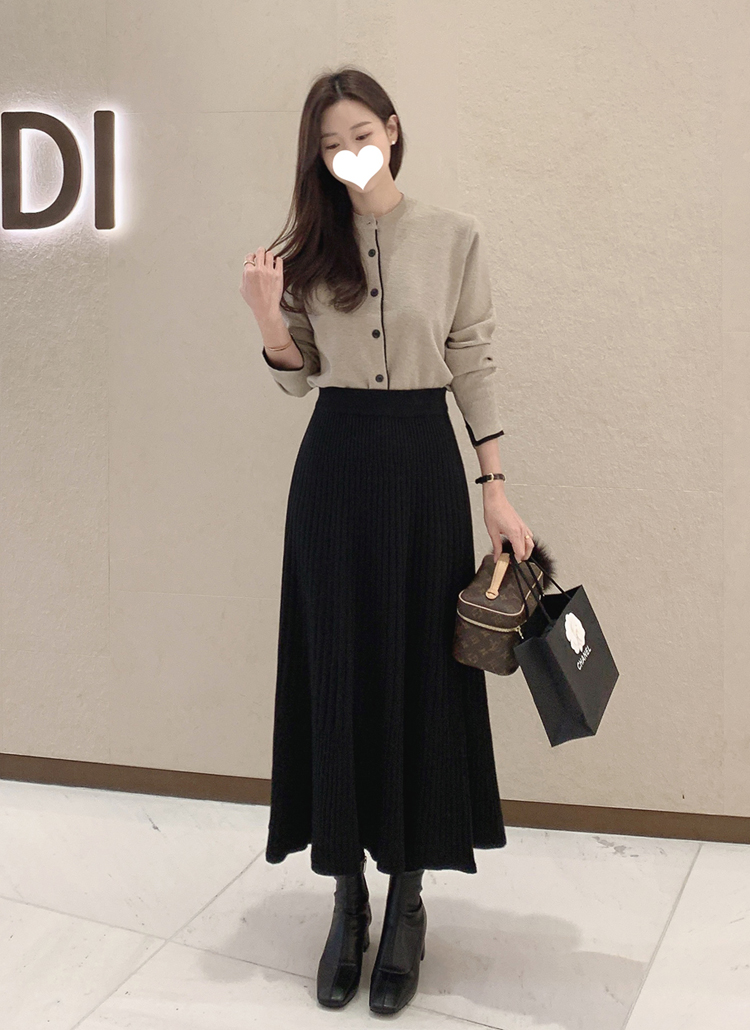 リブニットロングAラインスカート | レディースファッション通販