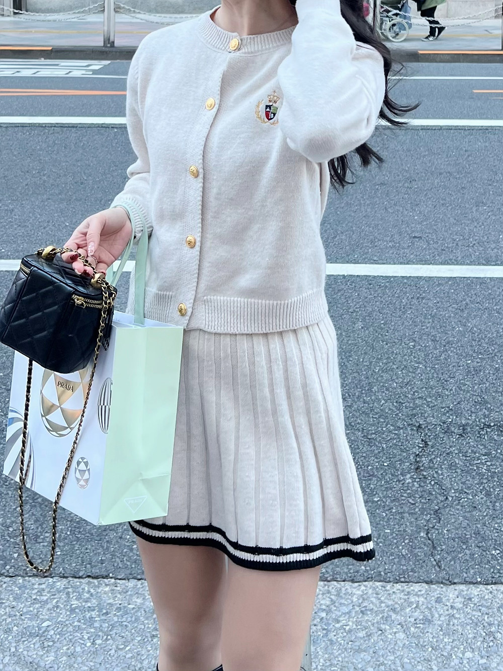 新品】PRADA ウエストロゴニットプリーツスカート Prada プリーツ