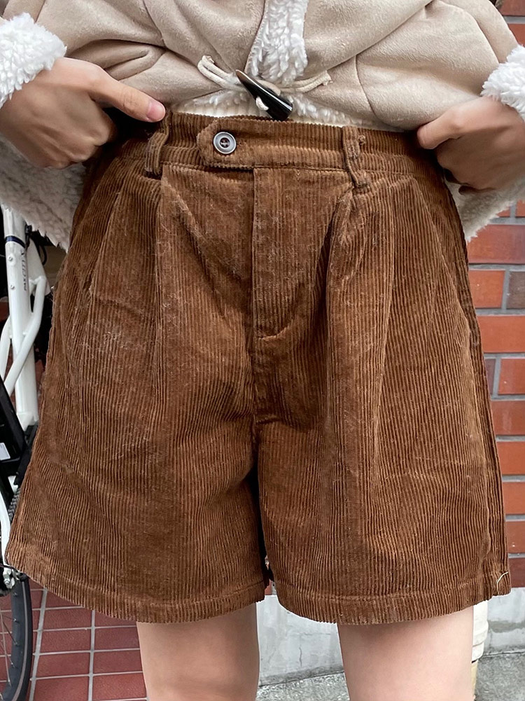 コーデュロイ ハーフパンツ ブラウン バックゴムコーデュロイハーフパンツ | レディースファッション通販