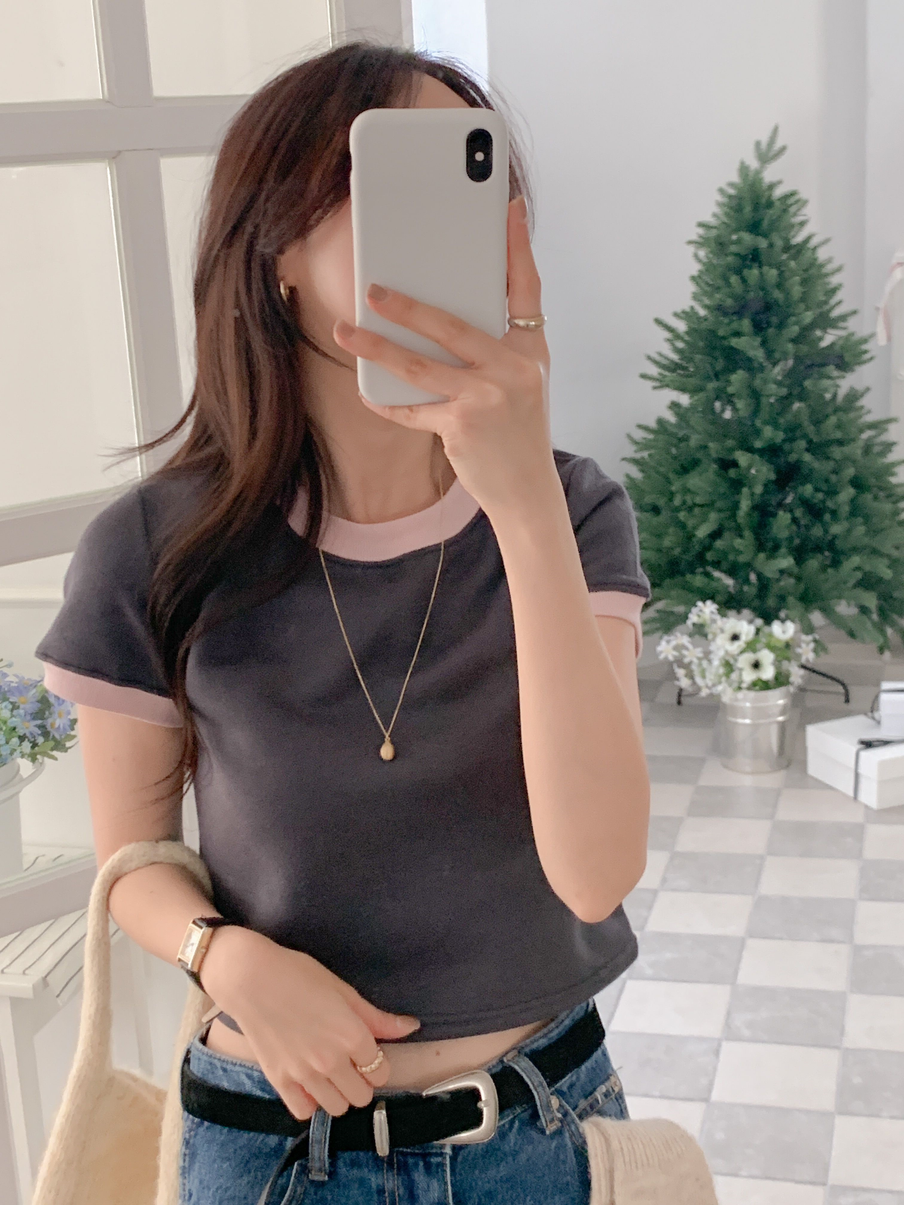 裏起毛配色クロップド半袖Tシャツ | 詳細画像5