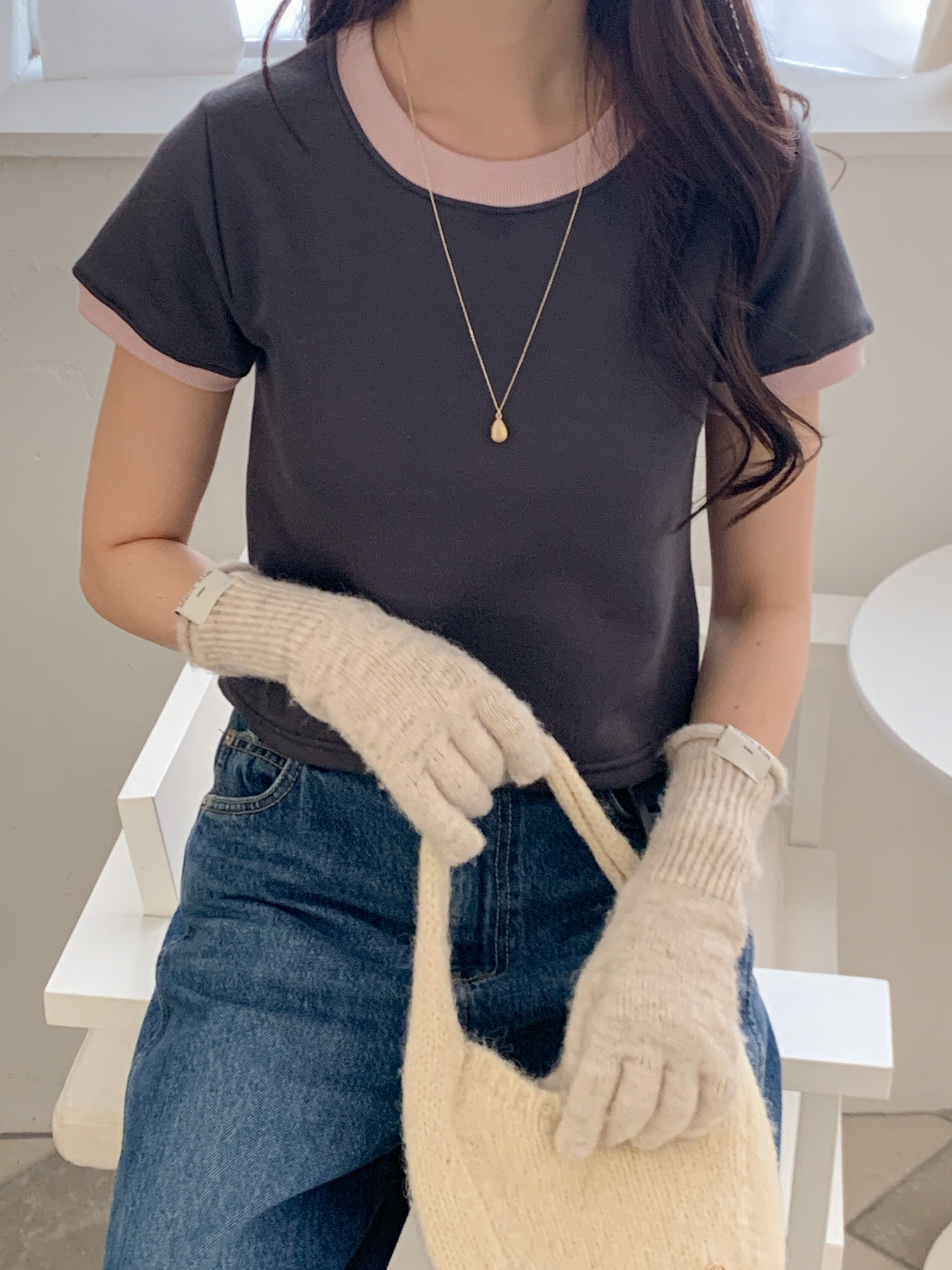 裏起毛配色クロップド半袖Tシャツ | 詳細画像6