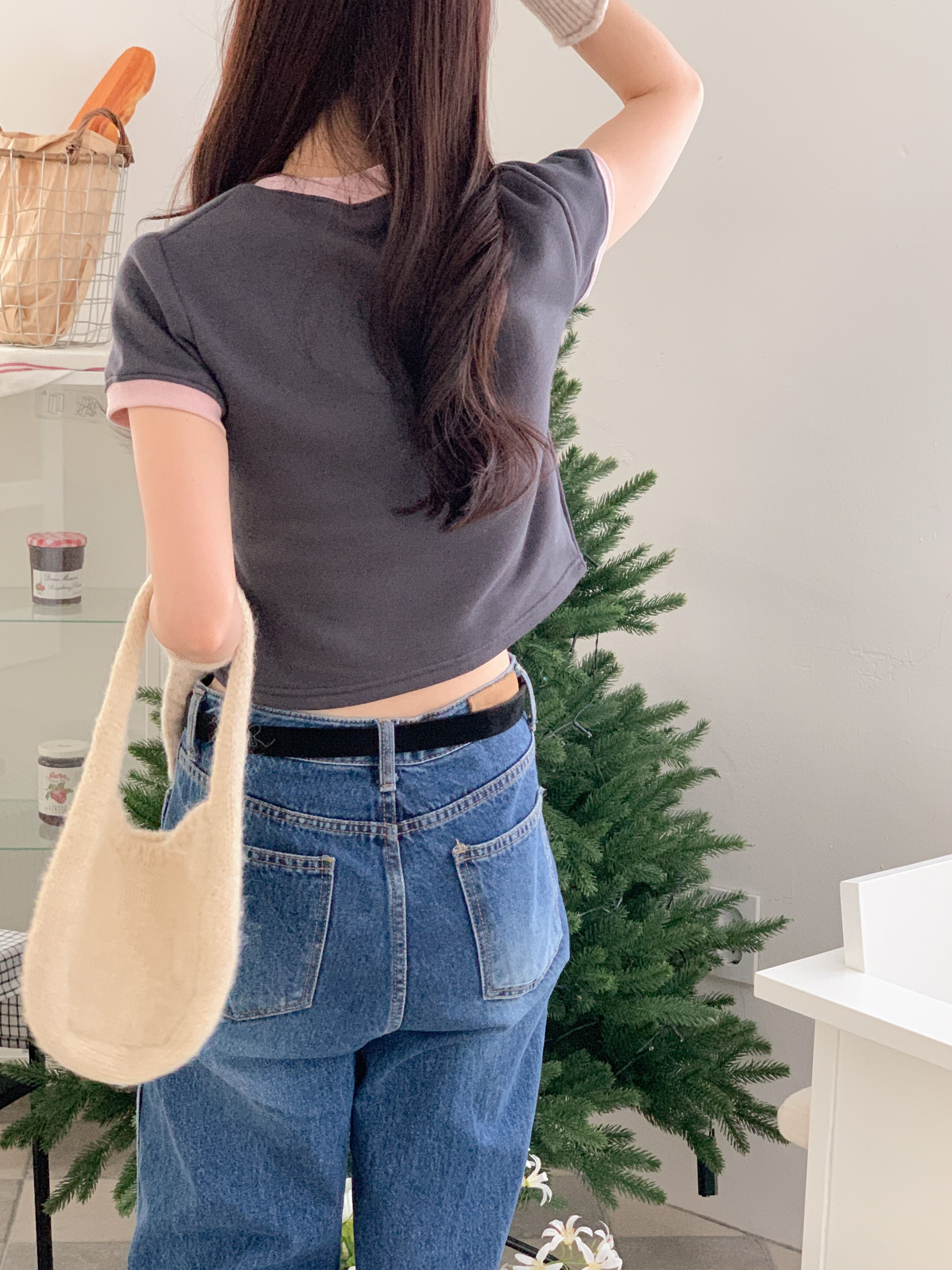 裏起毛配色クロップド半袖Tシャツ | 詳細画像11