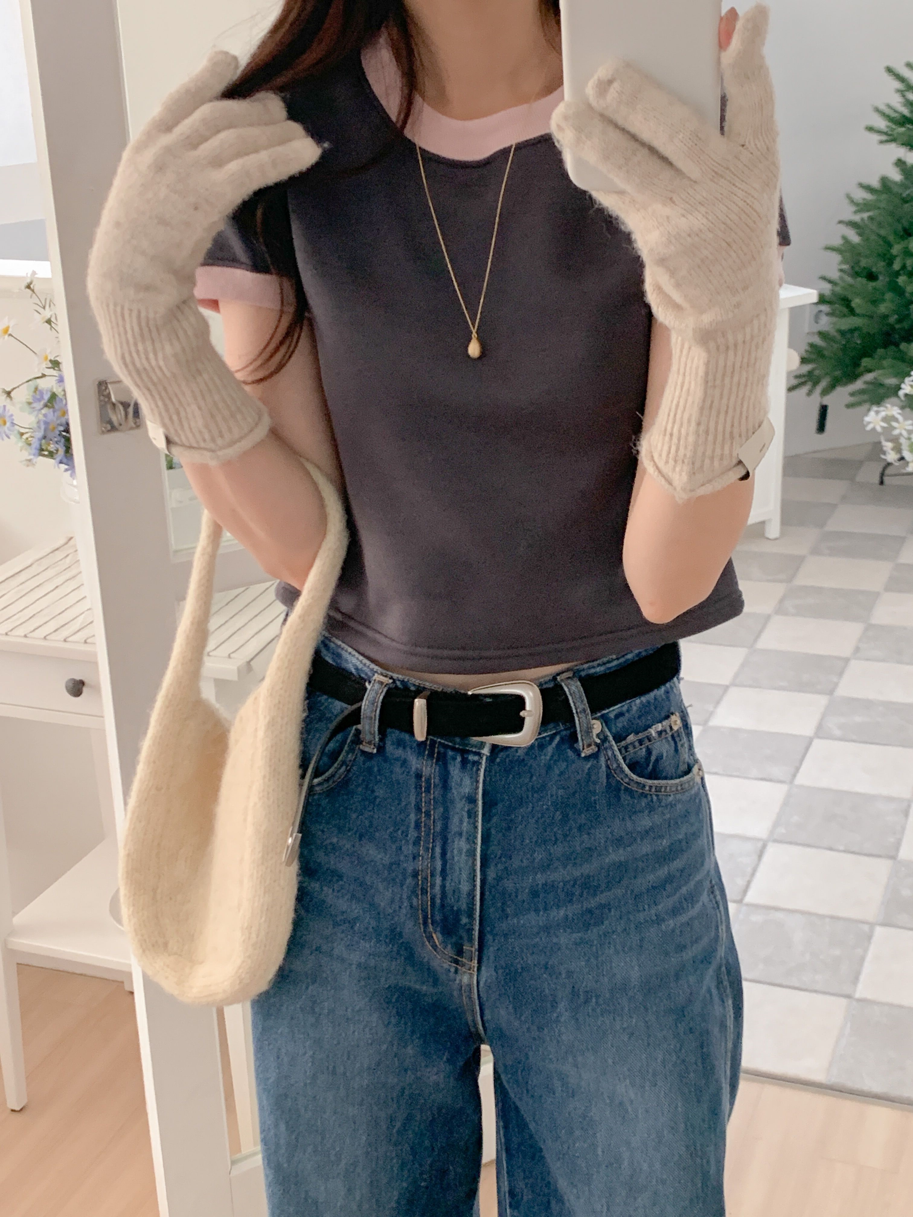 裏起毛配色クロップド半袖Tシャツ | 詳細画像13