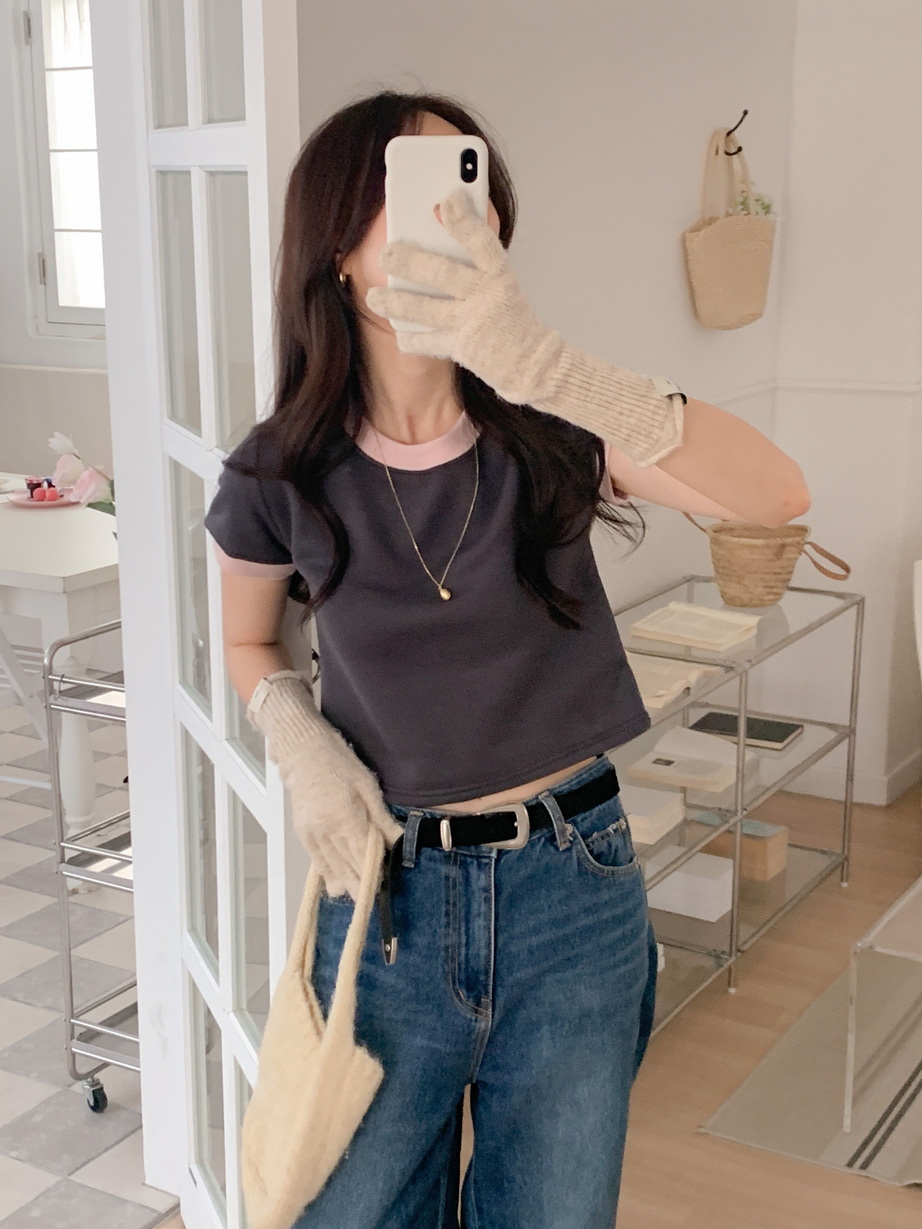 裏起毛配色クロップド半袖Tシャツ | 詳細画像17