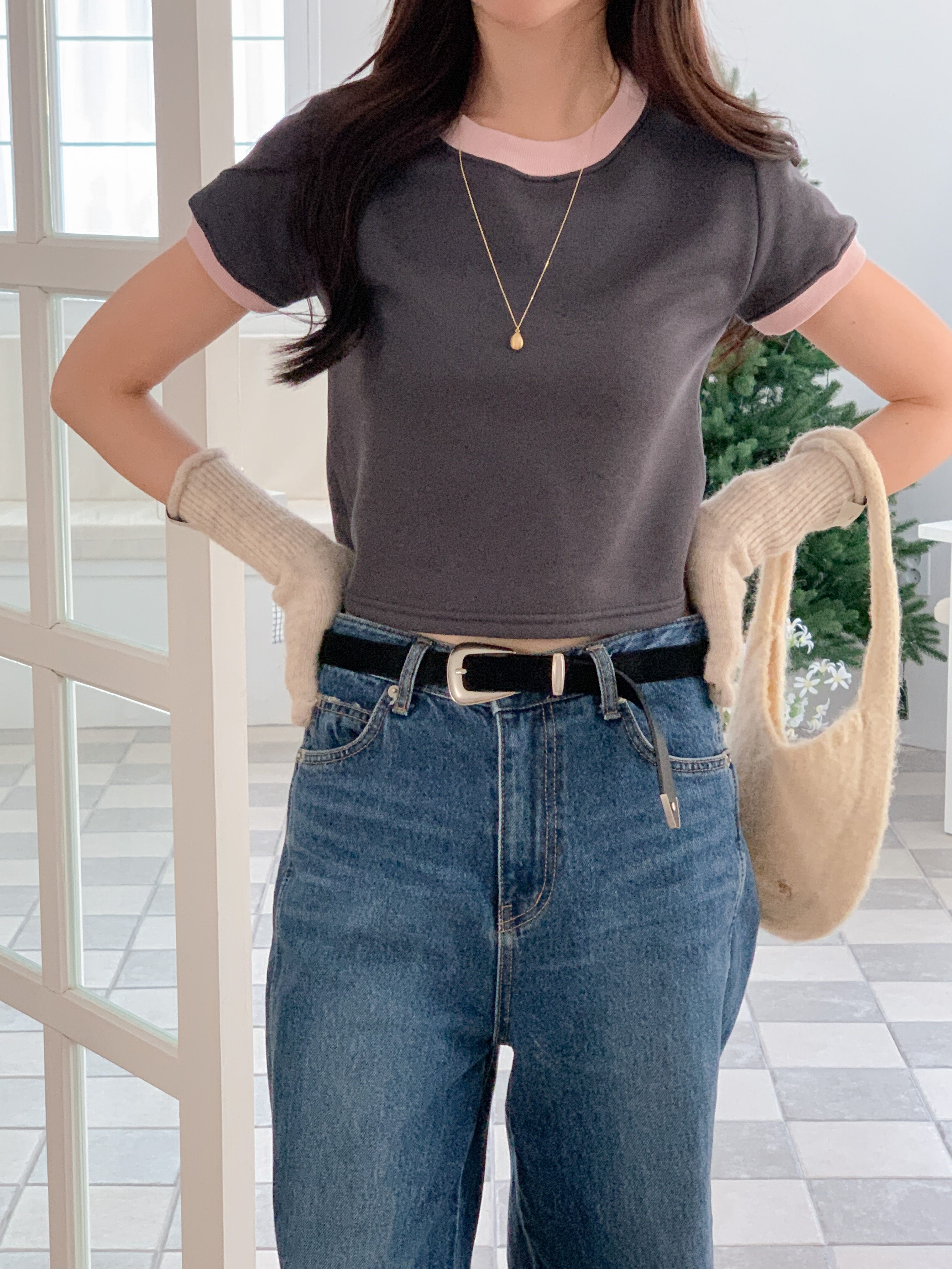 裏起毛配色クロップド半袖Tシャツ | 詳細画像18