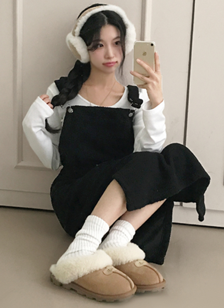 ボアビッグポケットサロペットワンピース | レディースファッション