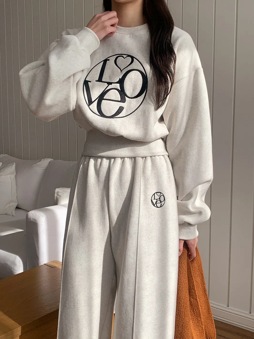 裏起毛Loveハート刺繍スウェット&ワイドパンツSET | 詳細画像1