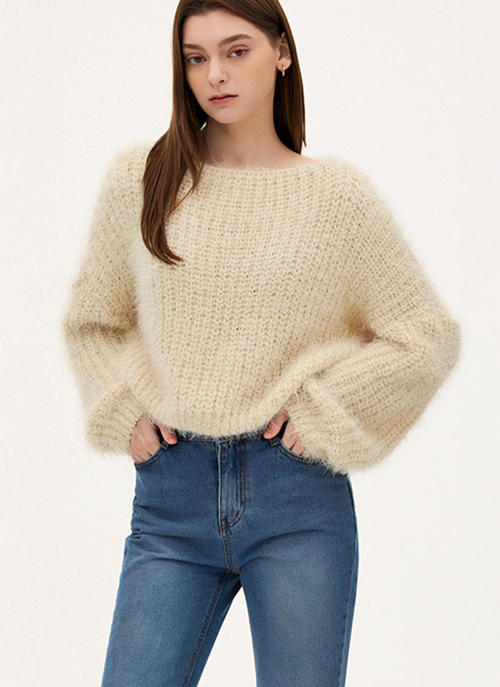 Vネックヘアリールーズニット | 詳細画像3