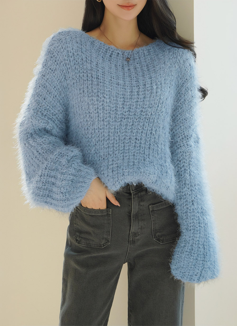 Vネックヘアリールーズニット | 詳細画像2