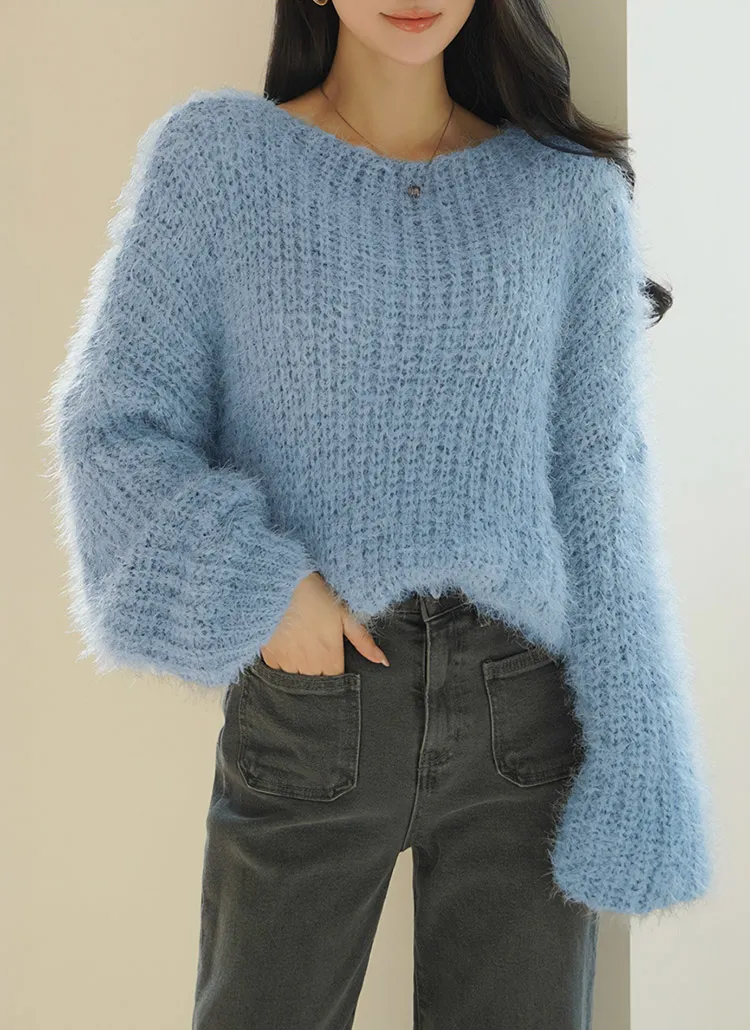 Vネックヘアリールーズニット | 詳細画像1