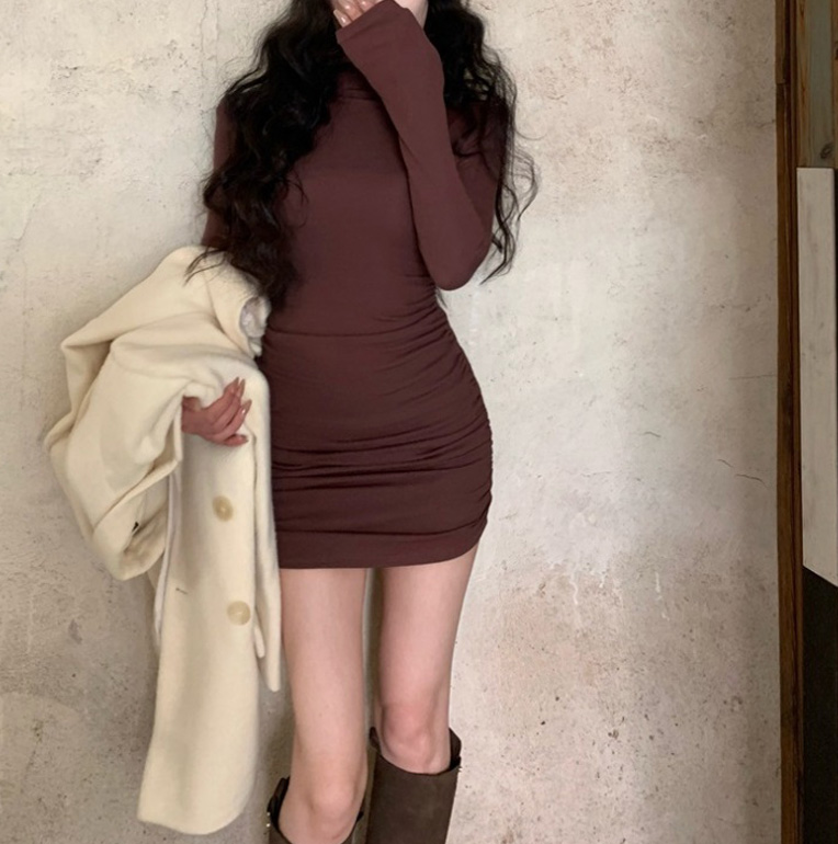 裏起毛ハイネックタイトミニワンピース | レディース