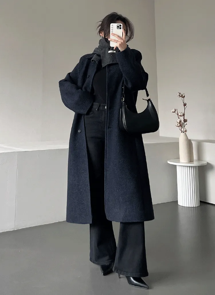 カラーネックネイビーロングコート | ganadaran | 詳細画像1